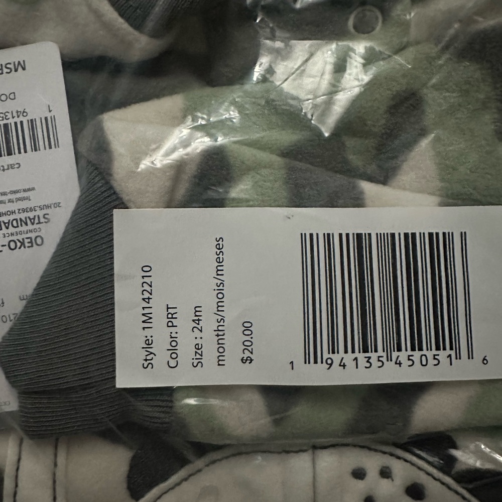 Carters Camouflage Dinosaur fleece Pajama zippy NWT - Picture 2 of 3